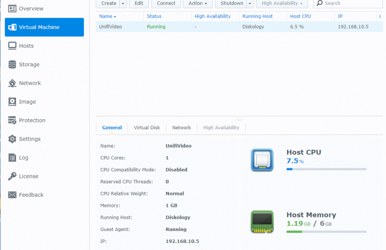 Unifi Video VM on Synology NAS